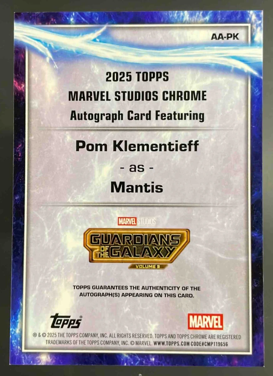2025 Topps Chrome Marvel Studios Autograph #AA-PK Pom Klementieff as Mantis Auto - Image 2
