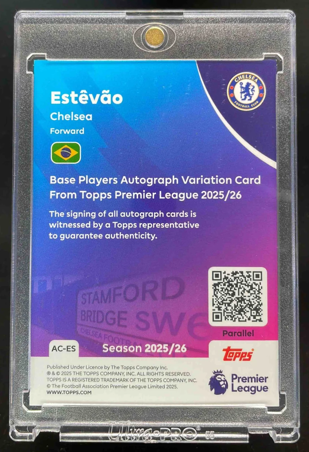 2025-26 Topps Premier League Autograph Gold Rainbow Foil #AC-ES Estevao Auto /50 - Image 2