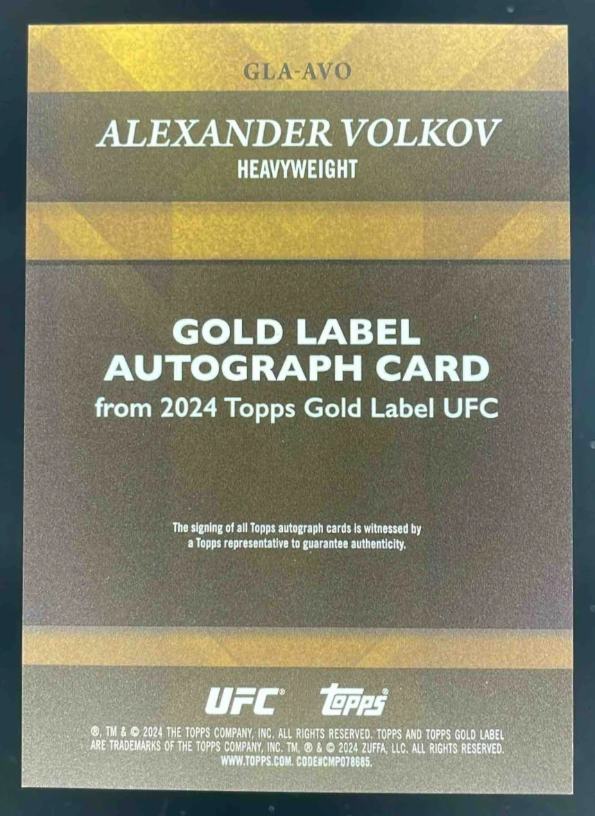 2024 Topps Gold Label UFC Gold Label Autographs #AVO Alexander Volkov Auto /249 - Image 2