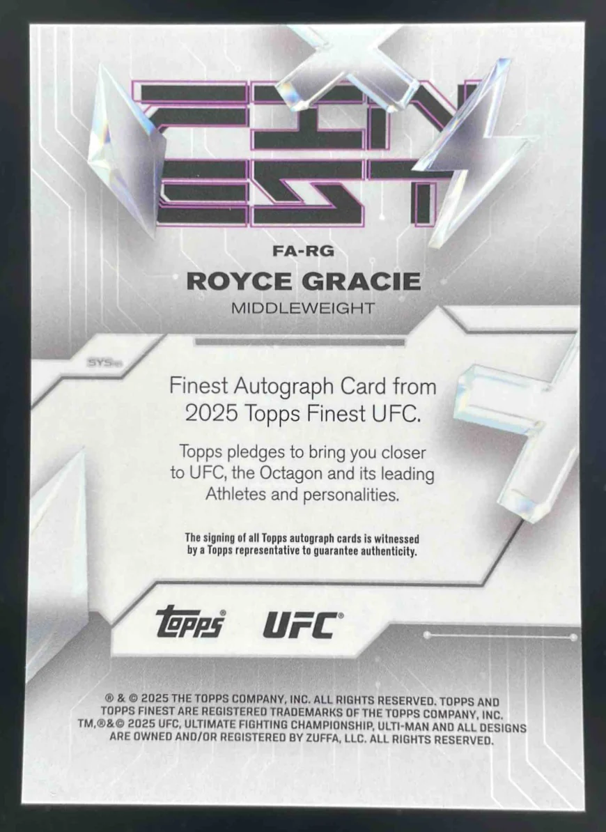 2025 Topps UFC Finest Autographs Gold Refractor #FA-RG Royce Gracie Auto /50 - Image 2