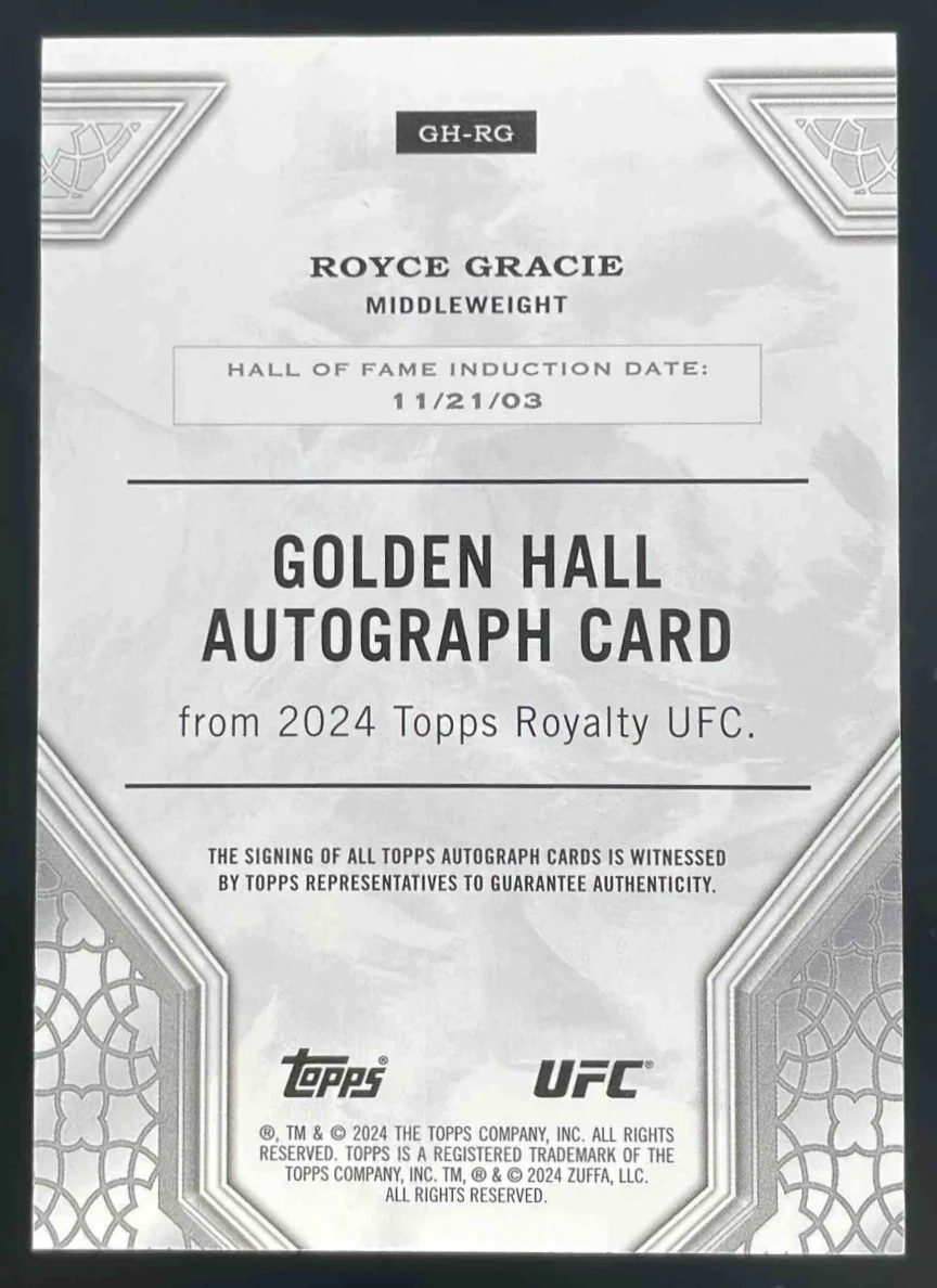 2024 Topps Royalty UFC Golden Hall Autographs #GH-RG Royce Gracie Auto /99 - Image 2