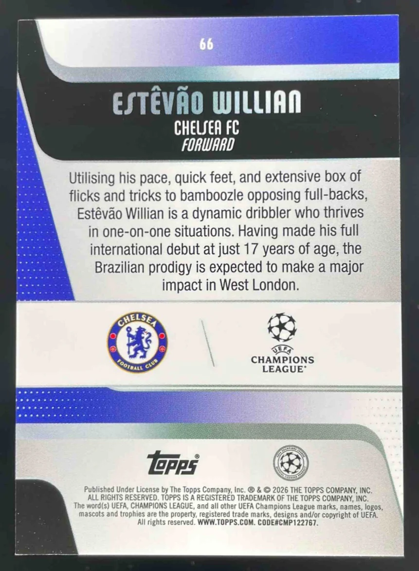 2025-26 Topps UEFA Club Competitions Raindrops #66 Estevao Willian RC - Image 2