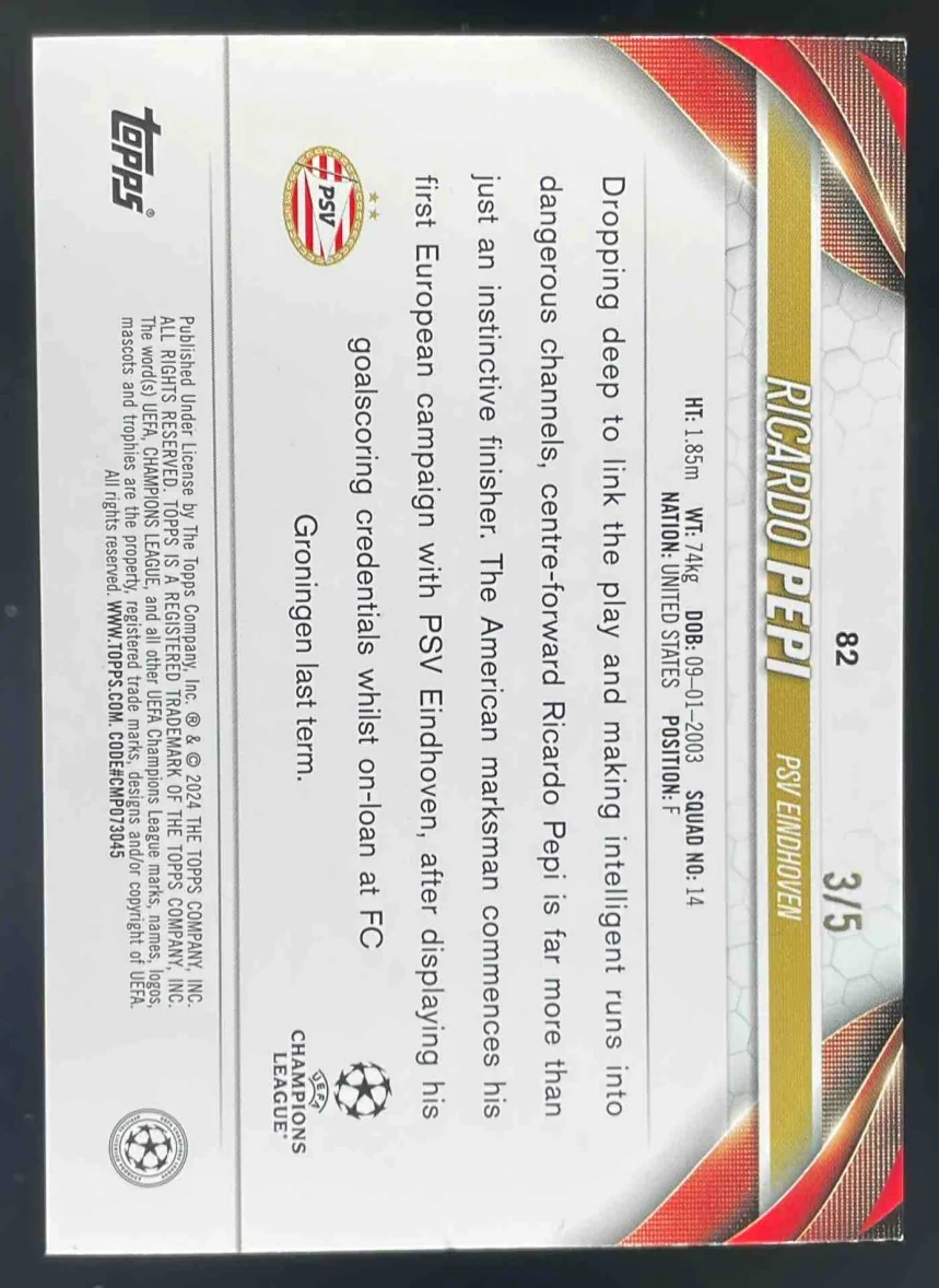 2023-24 Topps UEFA Club Competitions Red Foilboard #82 Ricardo Pepi /5 - Image 2