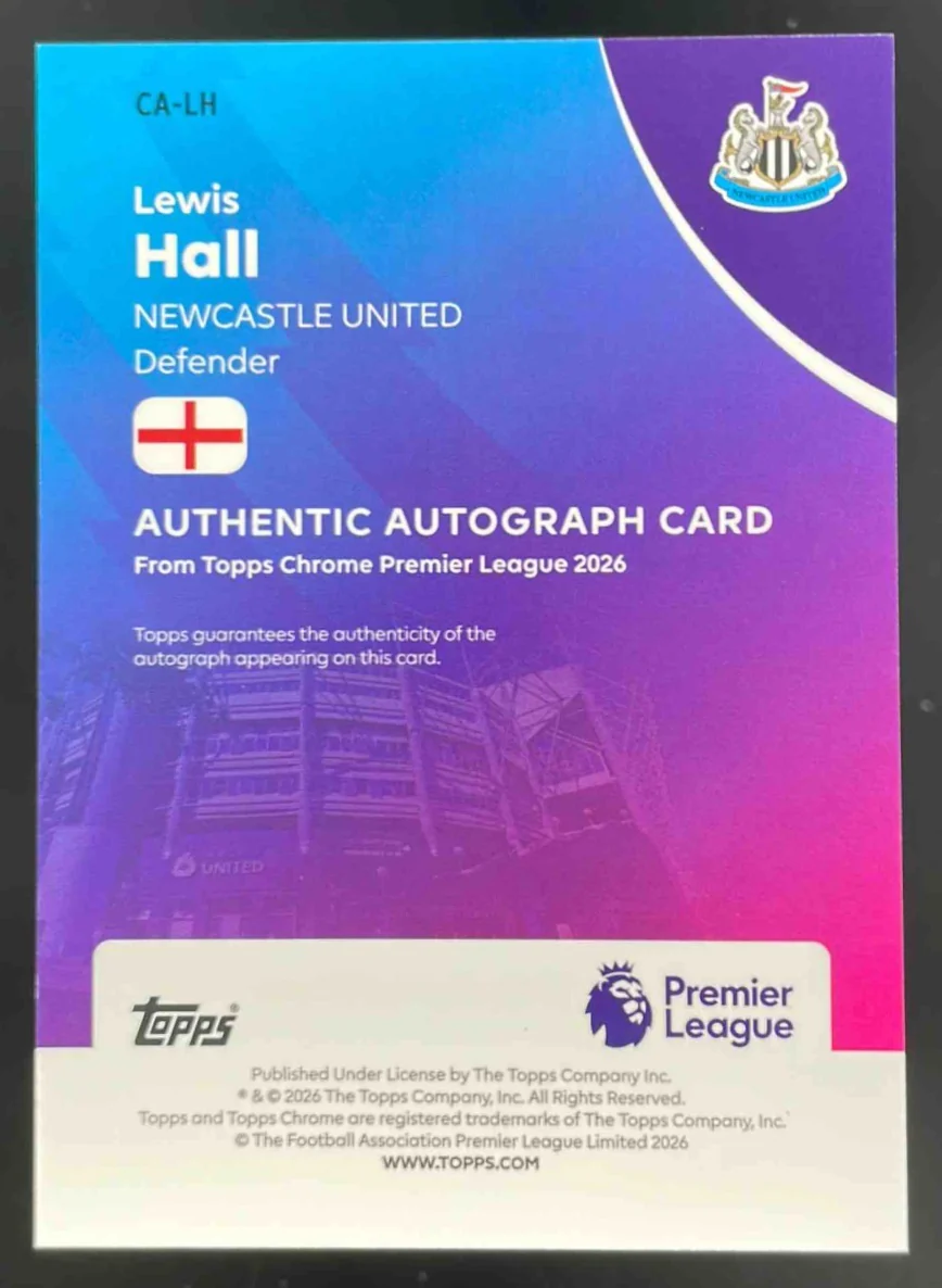 2026 Topps Chrome Premier League Green Refractor #CA-LH Lewis Hall Auto /99 - Image 2