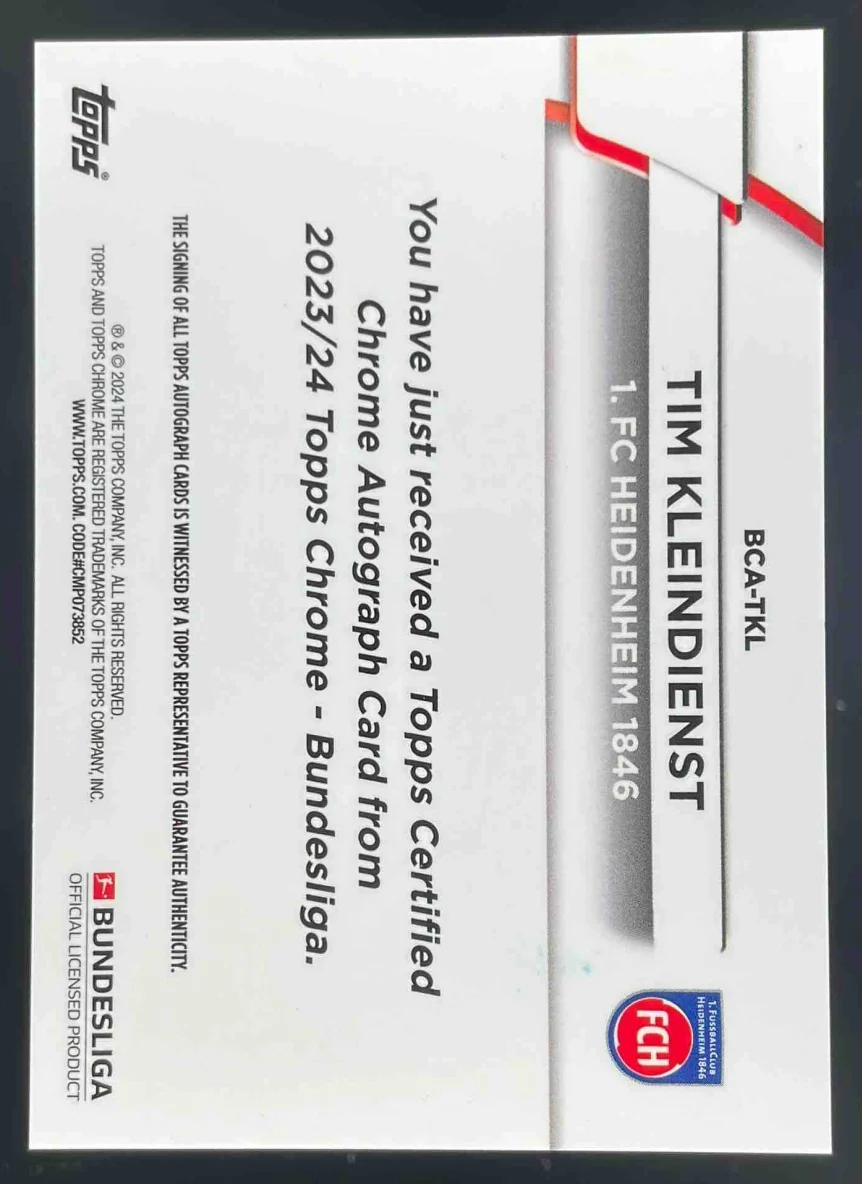 2023-24 Topps Chrome Bundesliga Autograph 60 Years Foil Tim Kleindienst Auto /60 - Image 2