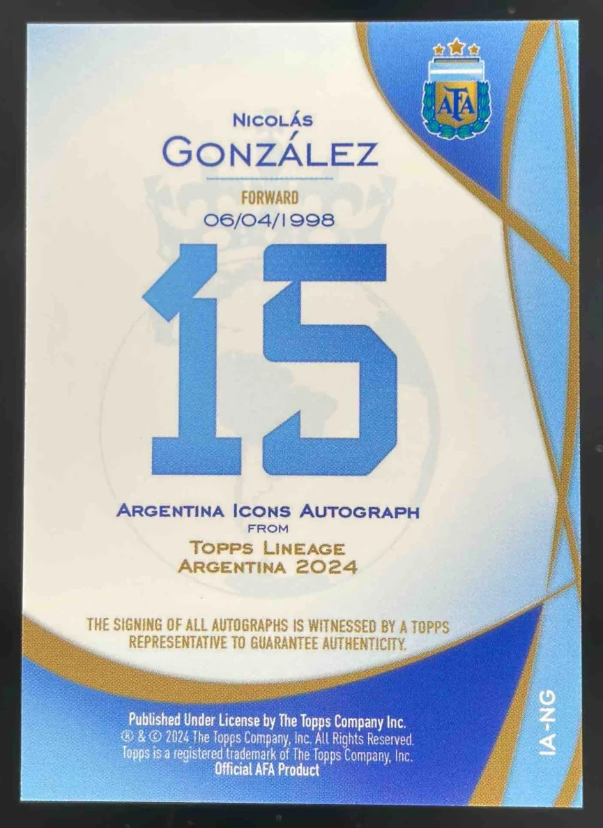 2024 Topps Argentina Icons Autograph Nicolas Gonzalez Auto /10 - Image 2