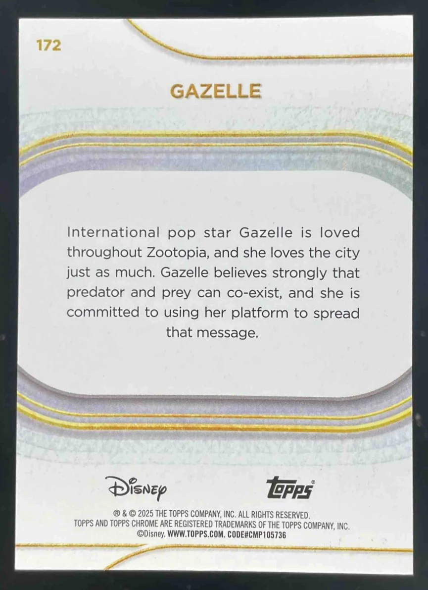 2025 Topps Chrome Disney Mickey Mouse Black & White Shimmer #172 Gazelle /101 - Image 2
