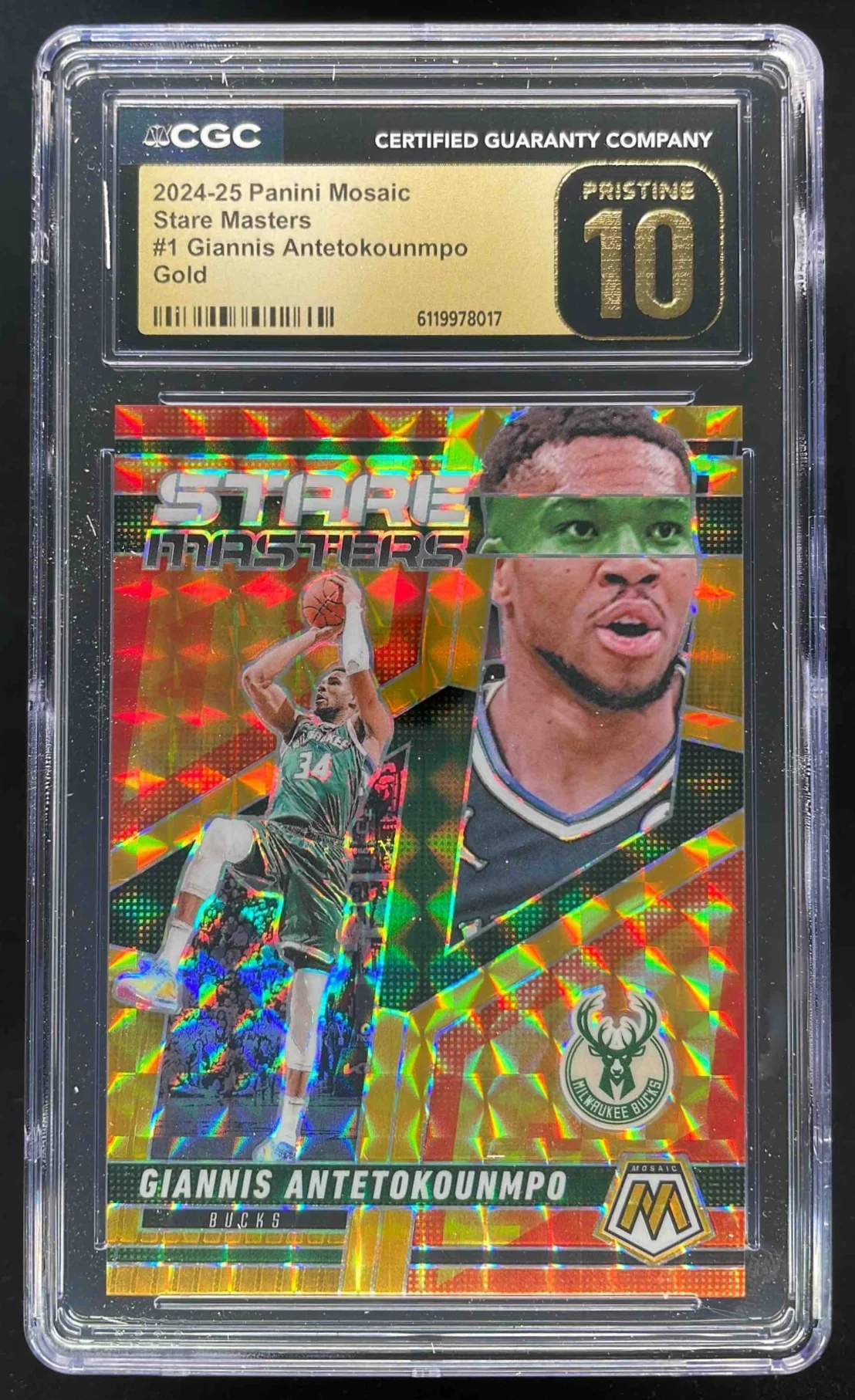 2021 Panini Mosaic Stare Masters Mosaic Gold #1 Giannis Antetokounmpo /10 CGC 10