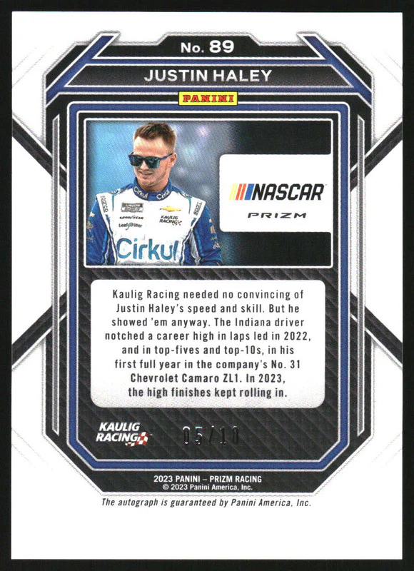 2023 Panini Prizm Signatures Prizms Gold #89 Justin Haley Auto /10 - Image 2