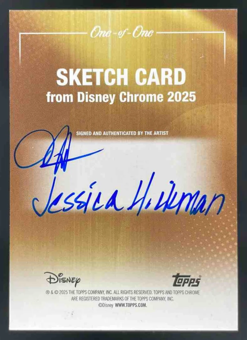 2025 Topps Chrome Disney Sketch Artists Gold Foil #NNO Jessica Hikman Auto 1/1 - Image 2