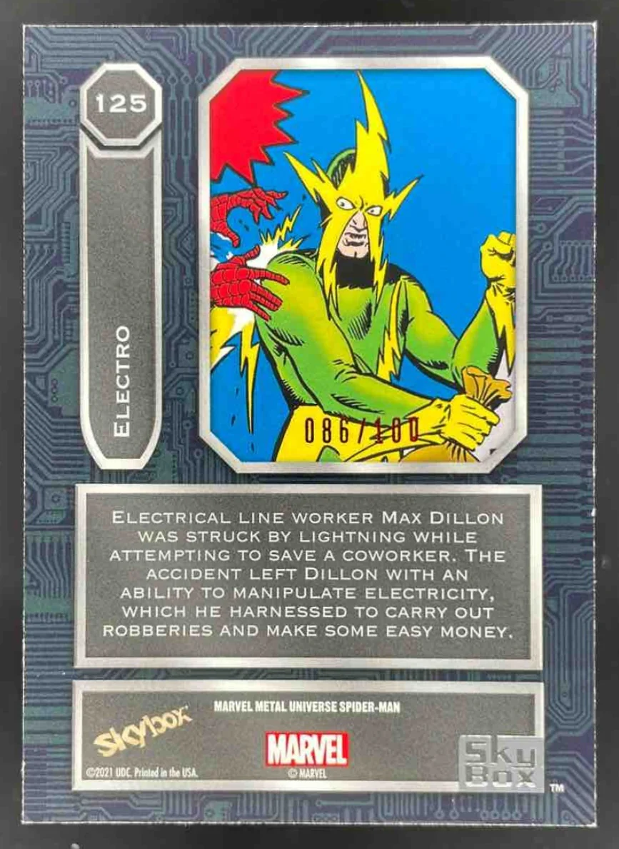 2021 Skybox Metal Universe Marvel Precious Metal Gems Red #125 Electro /100 - Image 2