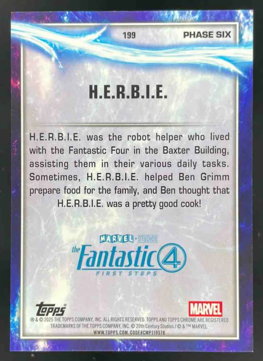 2025 Topps Chrome Marvel Studios Gold Wave Refractor #199 H.E.R.B.I.E. DEBUT /50 - Image 2