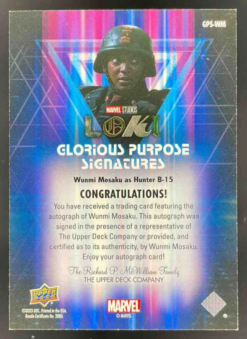 2023 Upper Deck Marvel Loki Glorious Purpose #WM Wunmi Mosaku Hunter B-15 Auto - Image 2