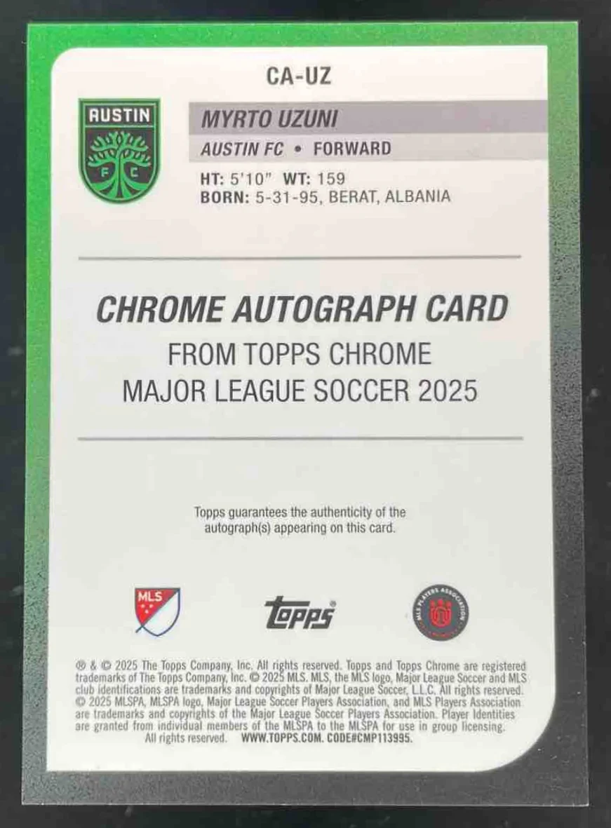 2025 Topps Chrome MLS Chrome Purple Wave #CA-UZ Myrto Uzuni Auto /75 - Image 2