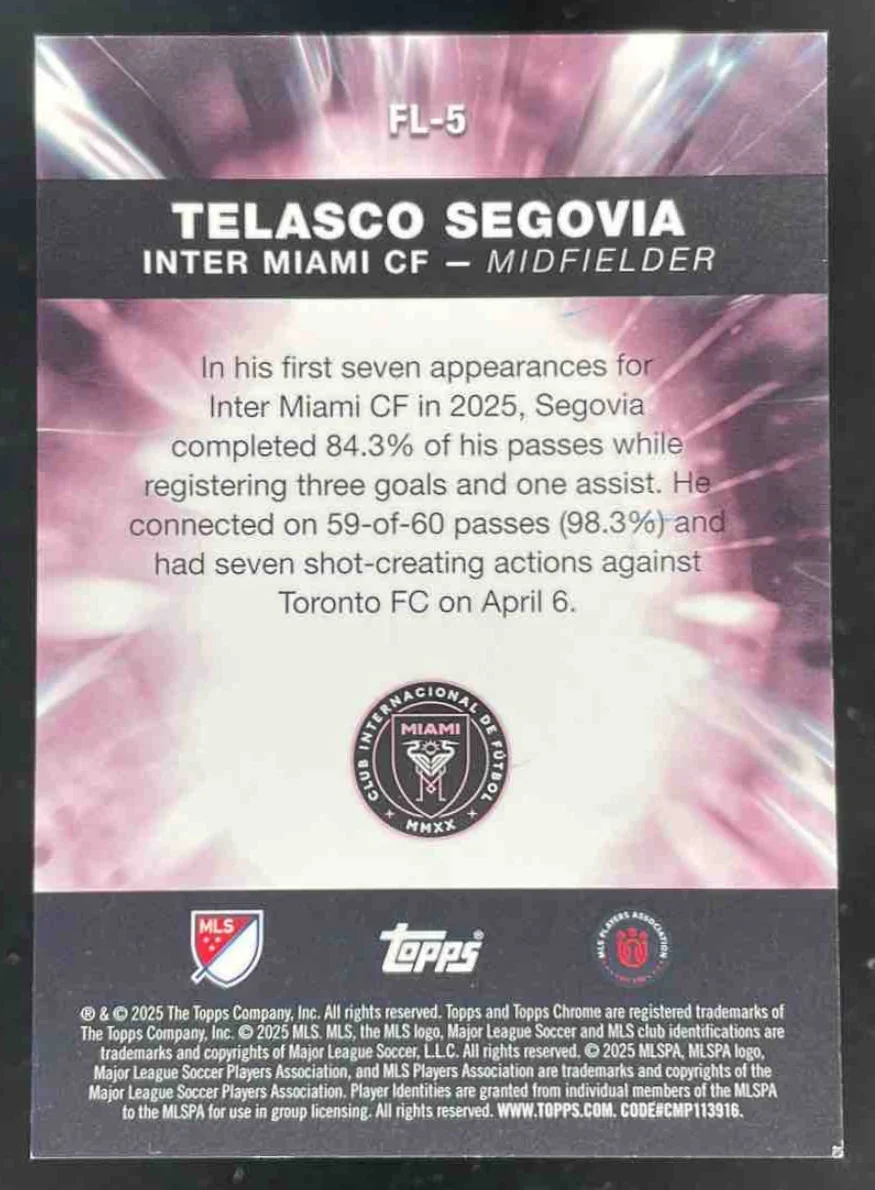 2025 Topps Chrome MLS Fast Lane Orange Refractor #FL-5 Telasco Segovia RC /25 - Image 2