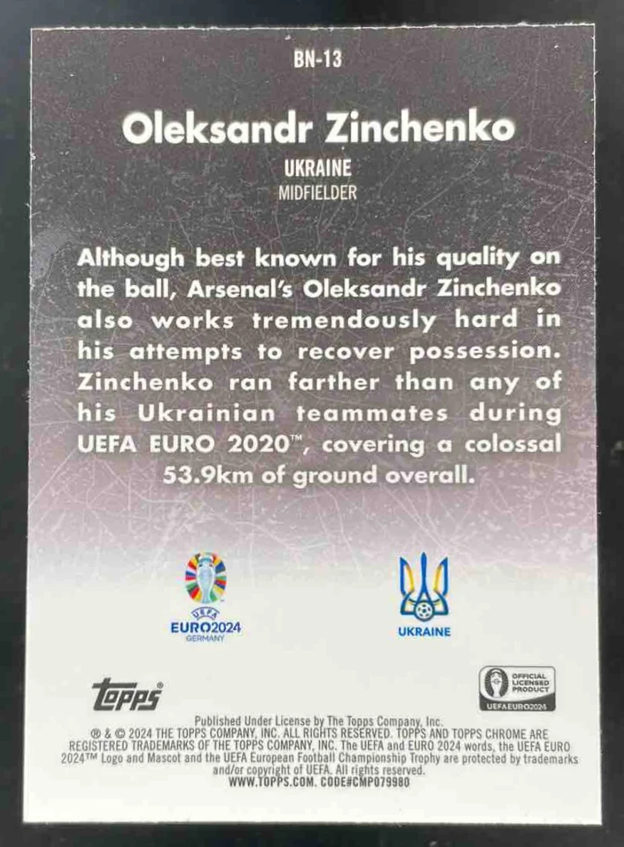 2023-24 Topps Chrome UEFA Euro Berlin at Night #BN-13 Oleksandr Zinchenko - Image 2