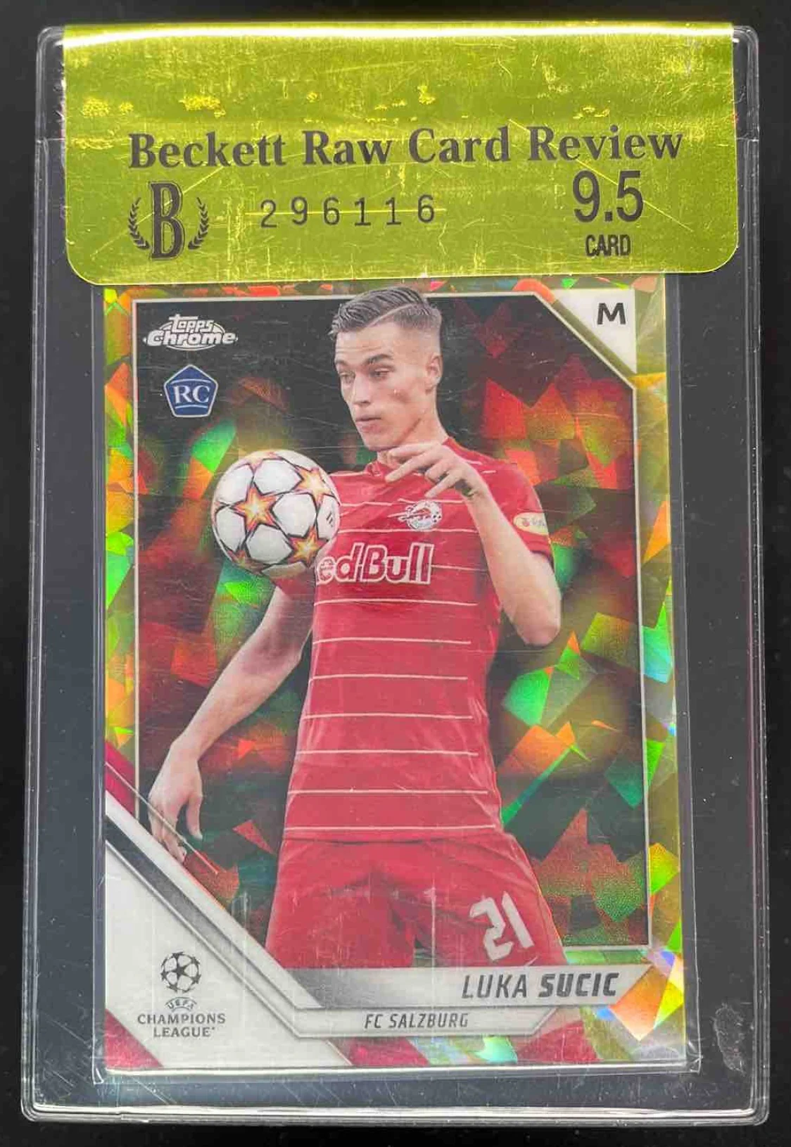 2021 Topps Chrome Sapphire Yellow #197 Luka Sucic /99 Beckett Review 9.5