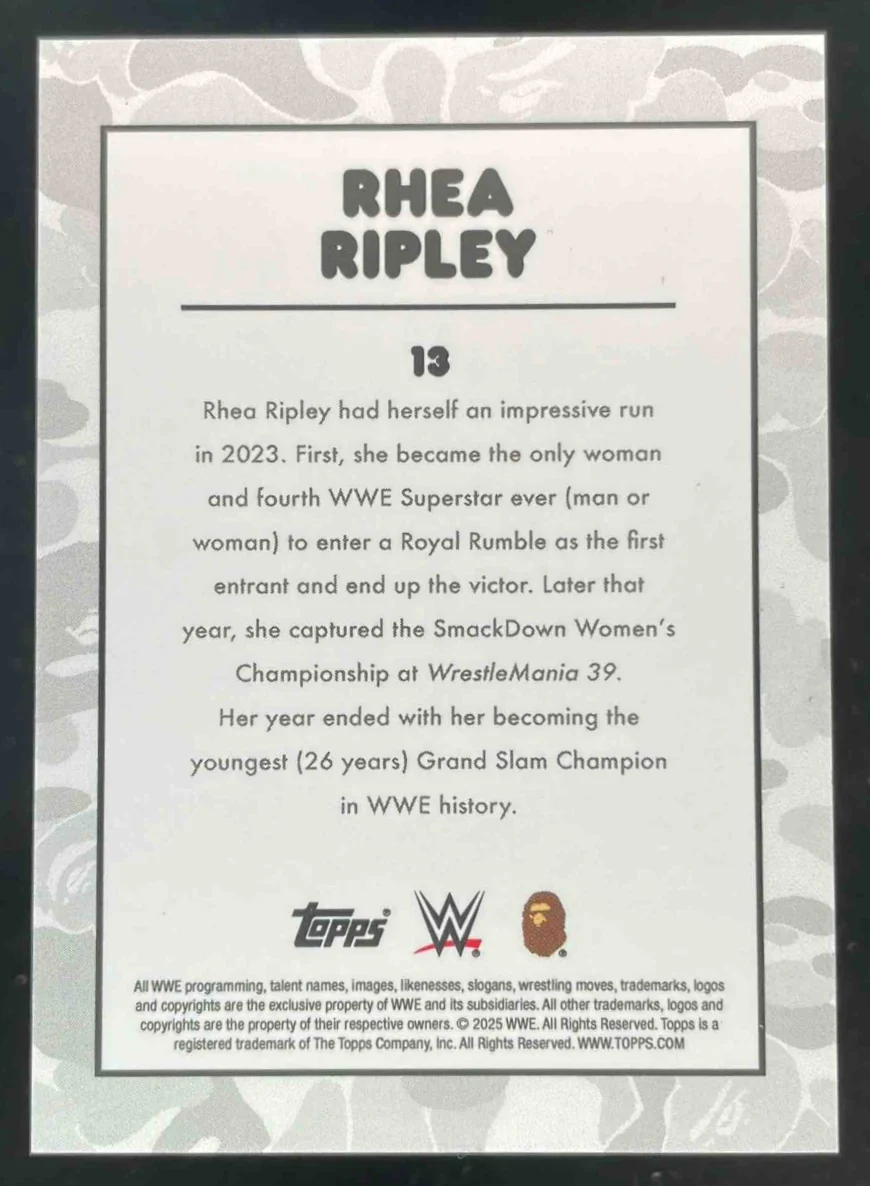 2025 Topps WWE x Bape Blue Camo #13 Rhea Ripley /150 - Image 2