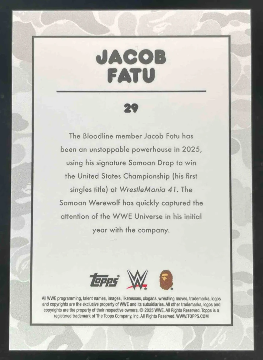 2025 Topps WWE x Bape Red Camo #29 Jacob Fatu /199 - Image 2