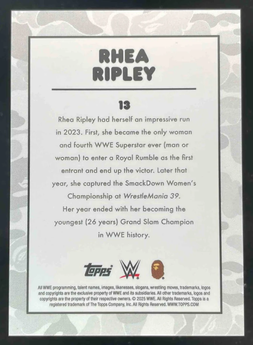 2025 Topps WWE x Bape White Camo #13 Rhea Ripley - Image 2
