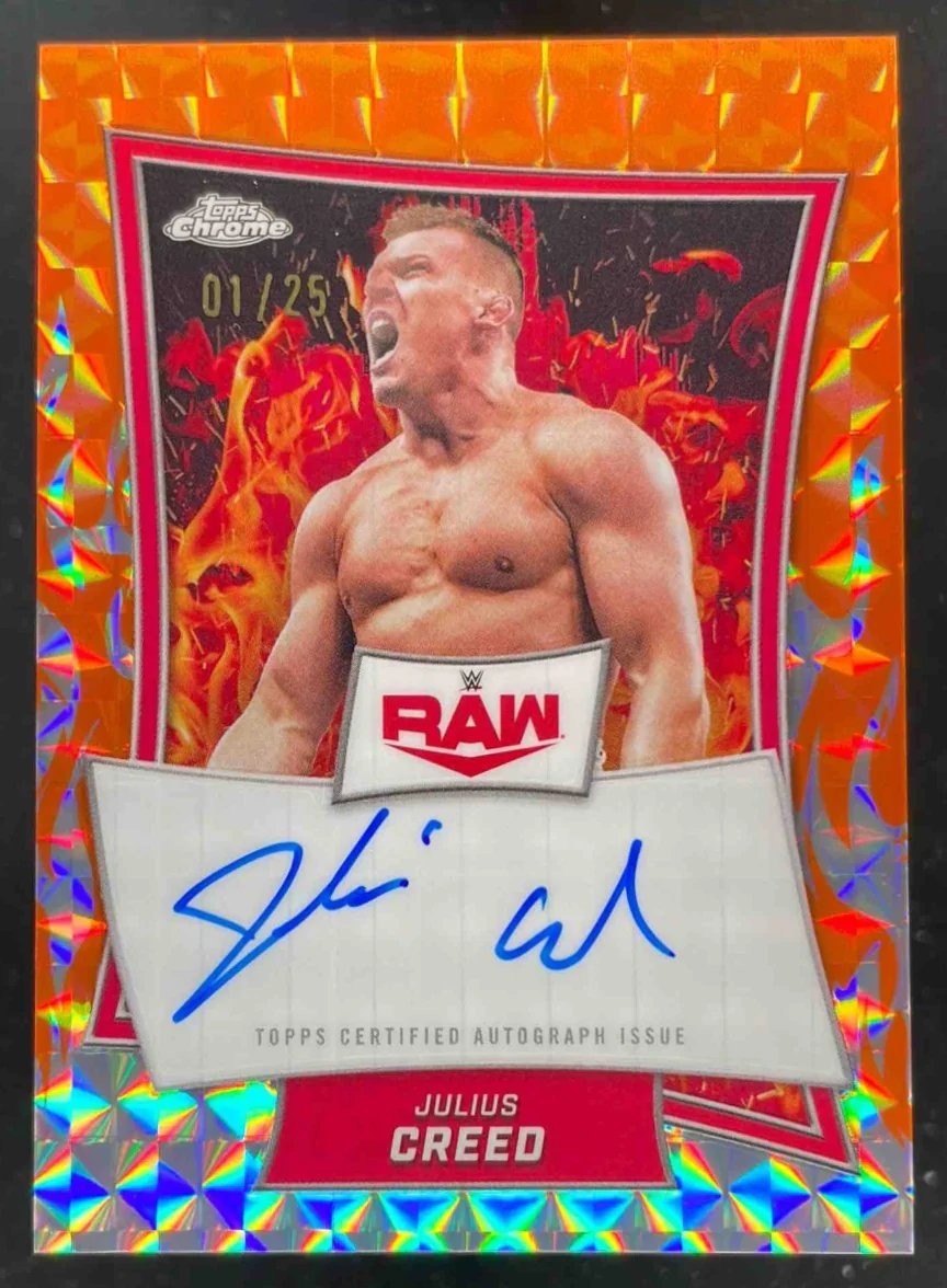 2025 Topps Chrome WWE Red Brand Orange Geometric #RBA-JLS Julius Creed Auto /25
