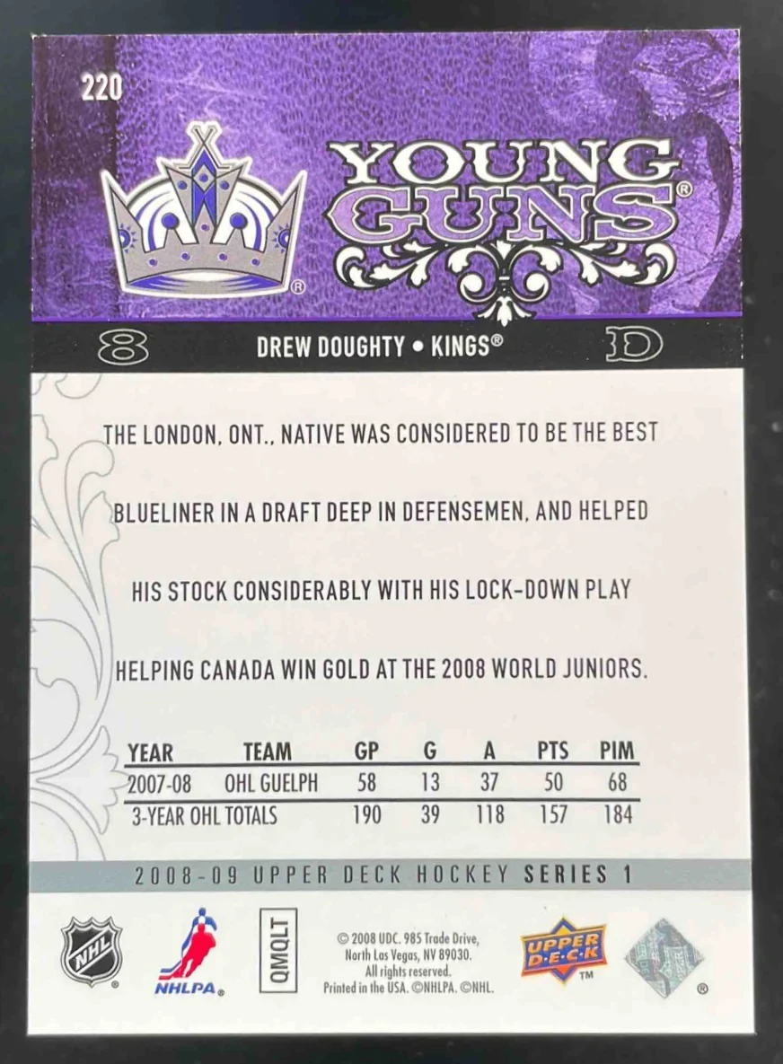 2008-09 Upper Deck UD Exclusives #220 Drew Doughty Young Guns RC /100 - Image 2