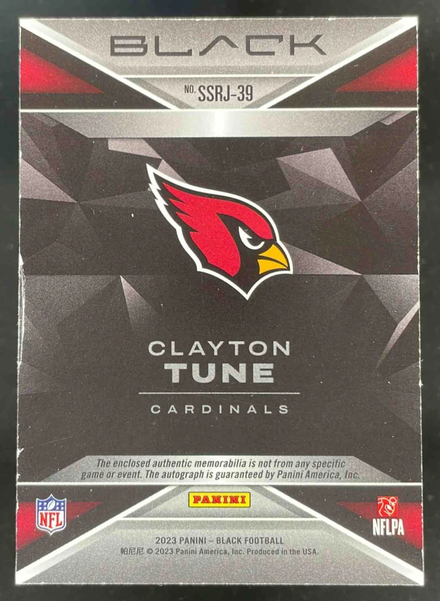 2023 Panini Black Sizeable Rookie Jersey Platinum #39 Clayton Tune RC Auto 1/1 - Image 2