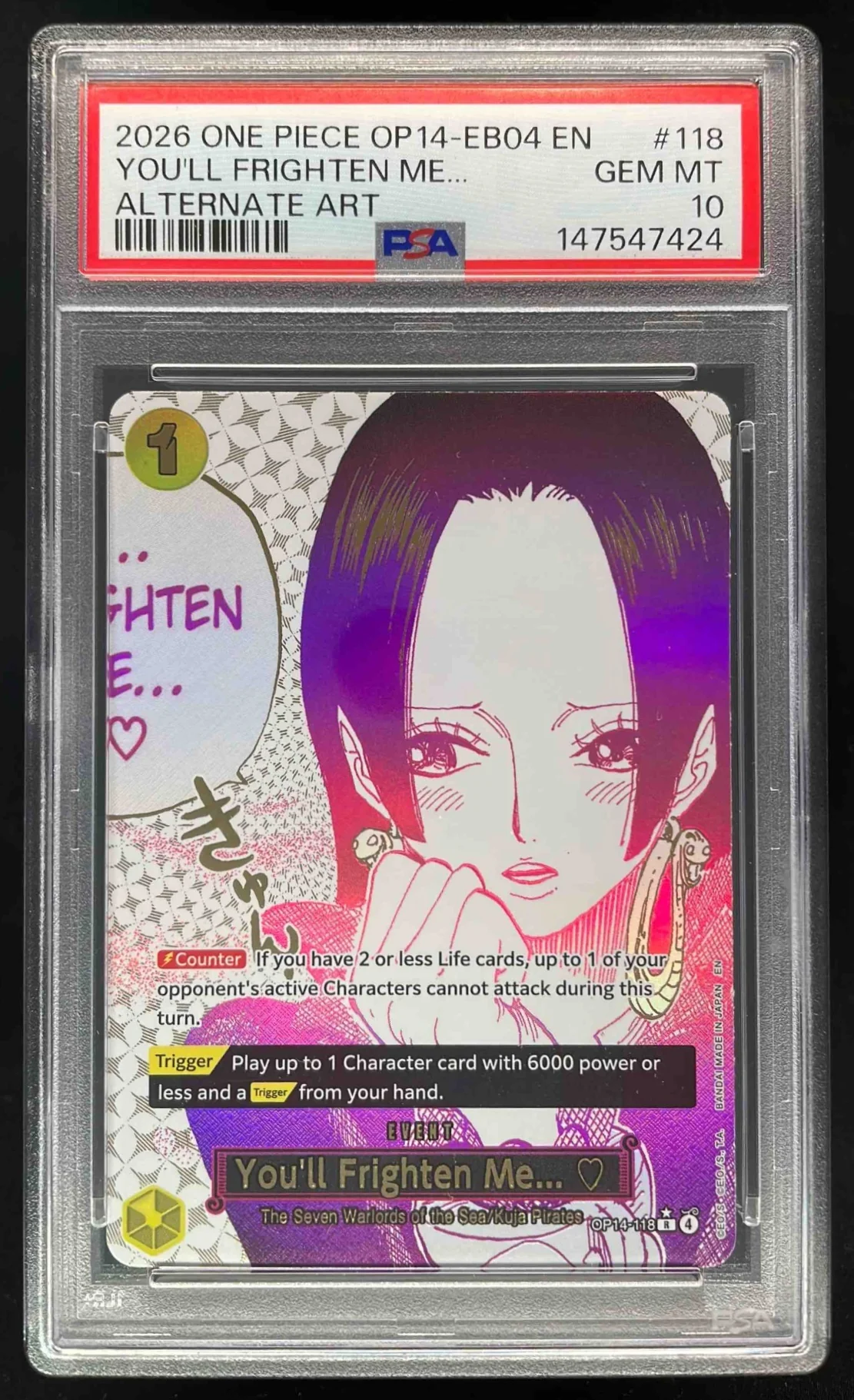 2026 One Piece OP14 EB04 EN #118 You'll Frighten Me Alternate Art PSA 10