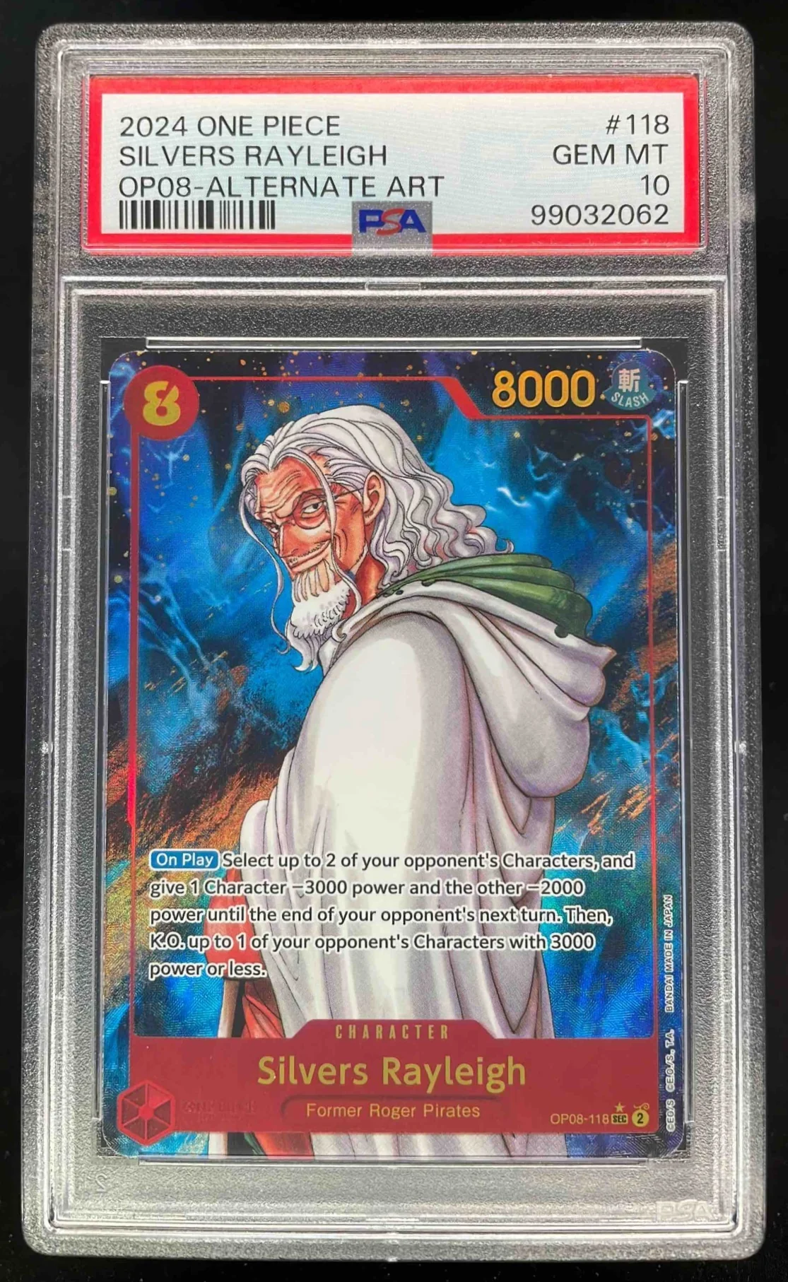 2024 One Piece OP08 #118 Silvers Rayleigh Alternate Art PSA 10