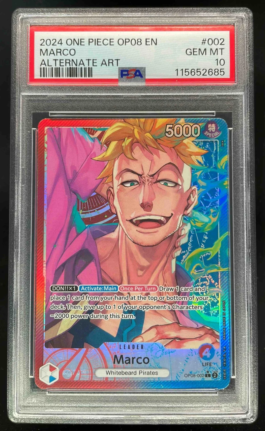 2024 One Piece OP08 EN #002 Marco Alternate Art PSA 10