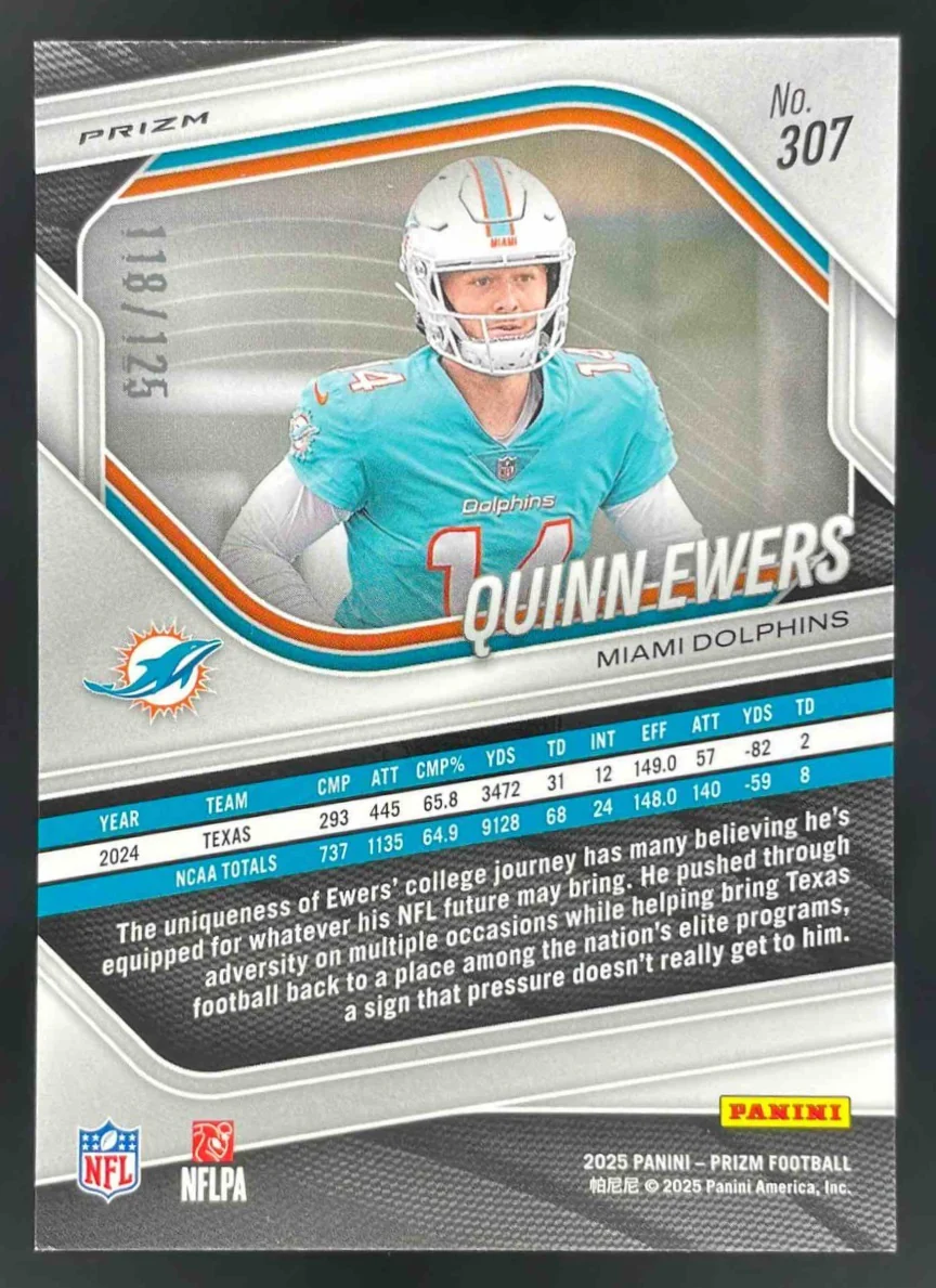2025 Panini Prizm No Huddle Blue Prizm #307 Quinn Ewers RC /125 - Image 2
