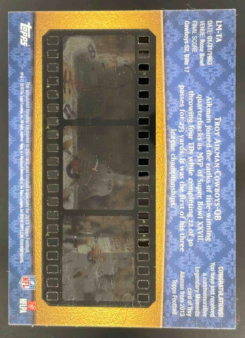 2013 Topps Legendary Moments #LM-TA Troy Aikman /99 - Image 2