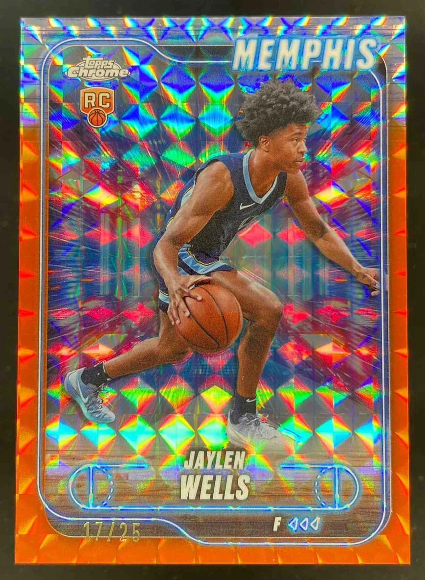 2024-25 Topps Chrome Orange Geometric Refractor #185 Jaylen Wells RC /25