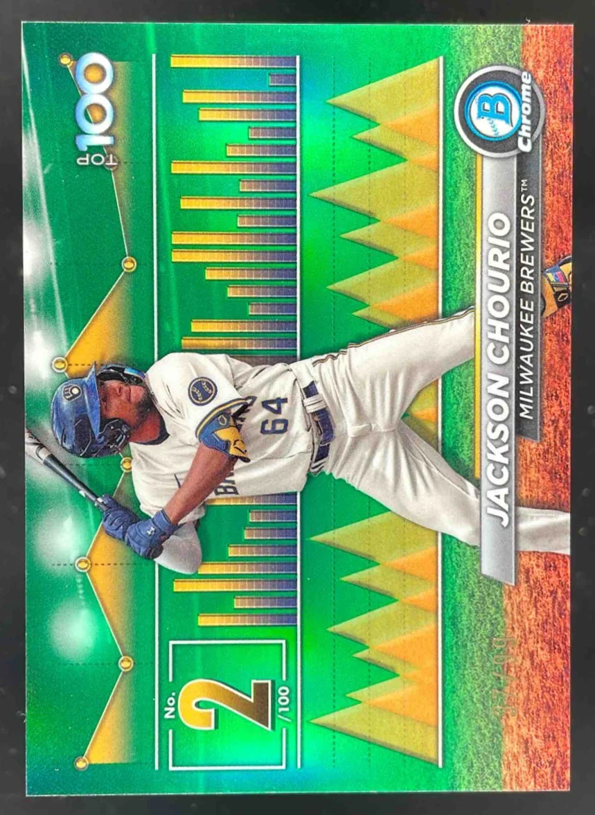 2024 Bowman Scouts' Top 100 Chrome Green Refractor #BTP-2 Jackson Chourio RC /99