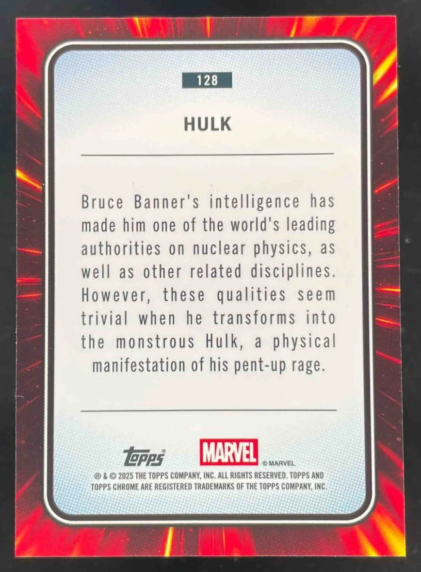 2025 Topps Chrome Marvel Sapphire Gold Sapphire Refractor #128 Hulk /50 - Image 2