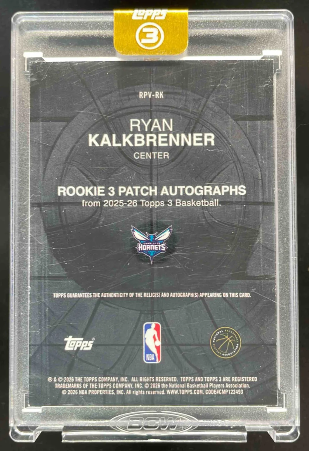 2025-26 Topps Three Rookie 3 Patch Vertical Bronze Ryan Kalkbrenner RC Auto /25 - Image 2
