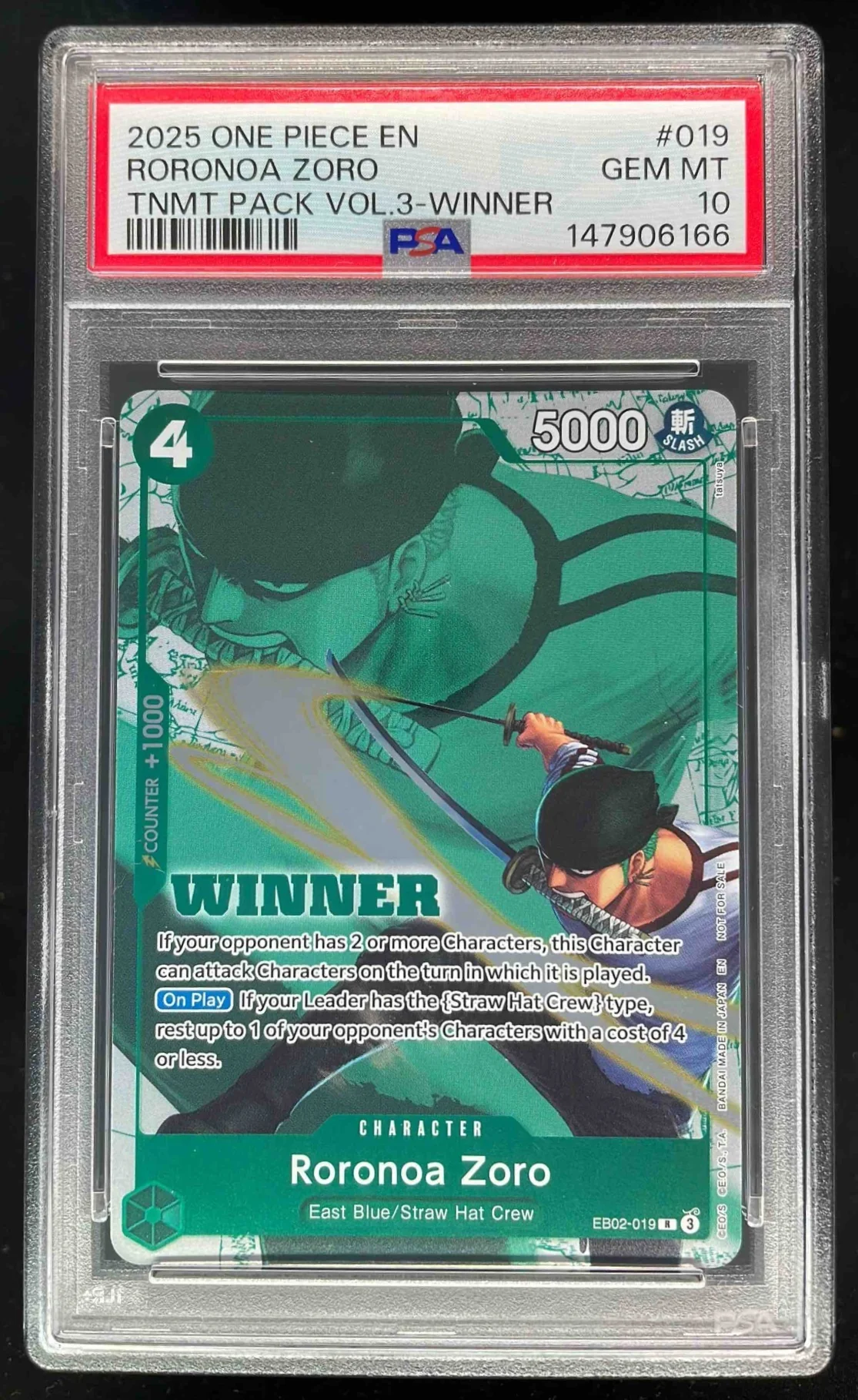 2025 One Piece EN Tournament Pack Vol 3 Winner #019 Roronoa Zoro PSA 10
