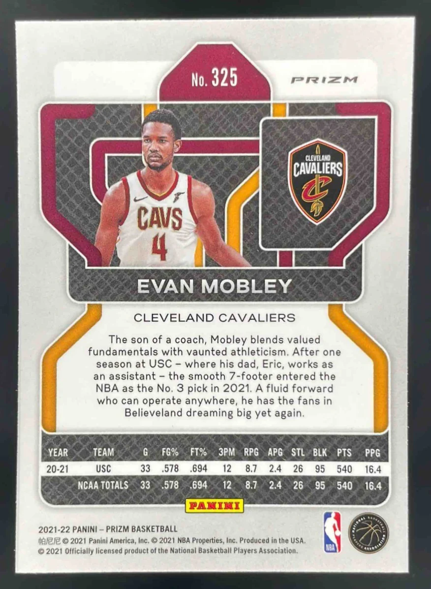 2021-22 Panini Prizm Silver Prizm #325 Evan Mobley RC - Image 2