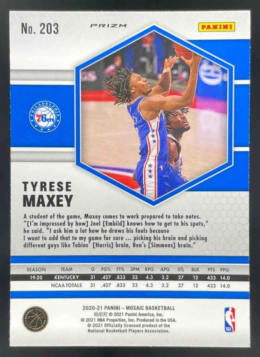 2020-21 Panini Mosaic Fast Break Silver #203 Tyrese Maxey RC - Image 2