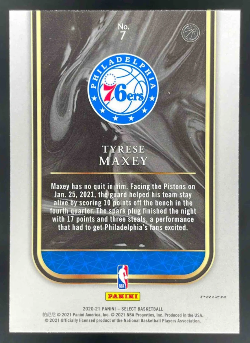 2020-21 Panini Select Rookie Selections Blue #7 Tyrese Maxey RC - Image 2