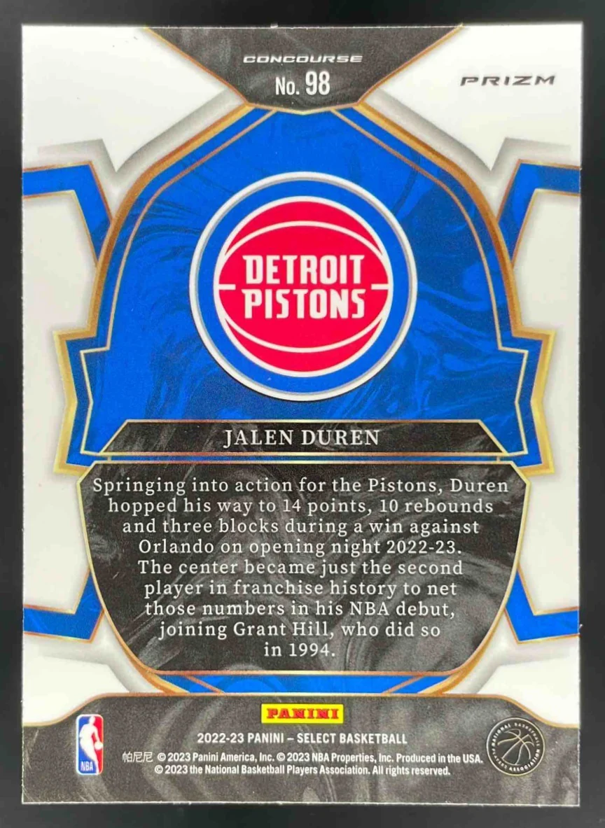 2022-23 Panini Select Disco Prizms #98 Jalen Duren RC Concourse - Image 2