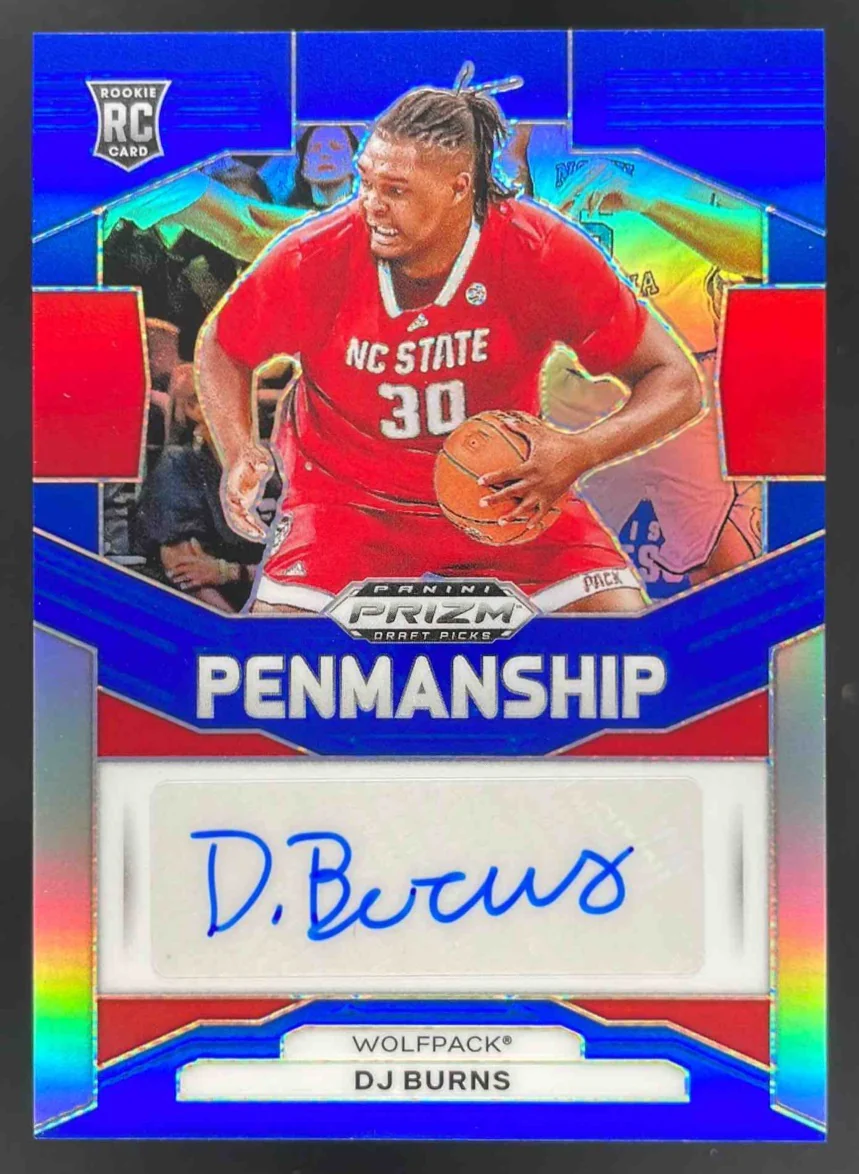 2024 Panini Prizm Draft Picks Collegiate Penmanship Blue DJ Burns RC Auto /149