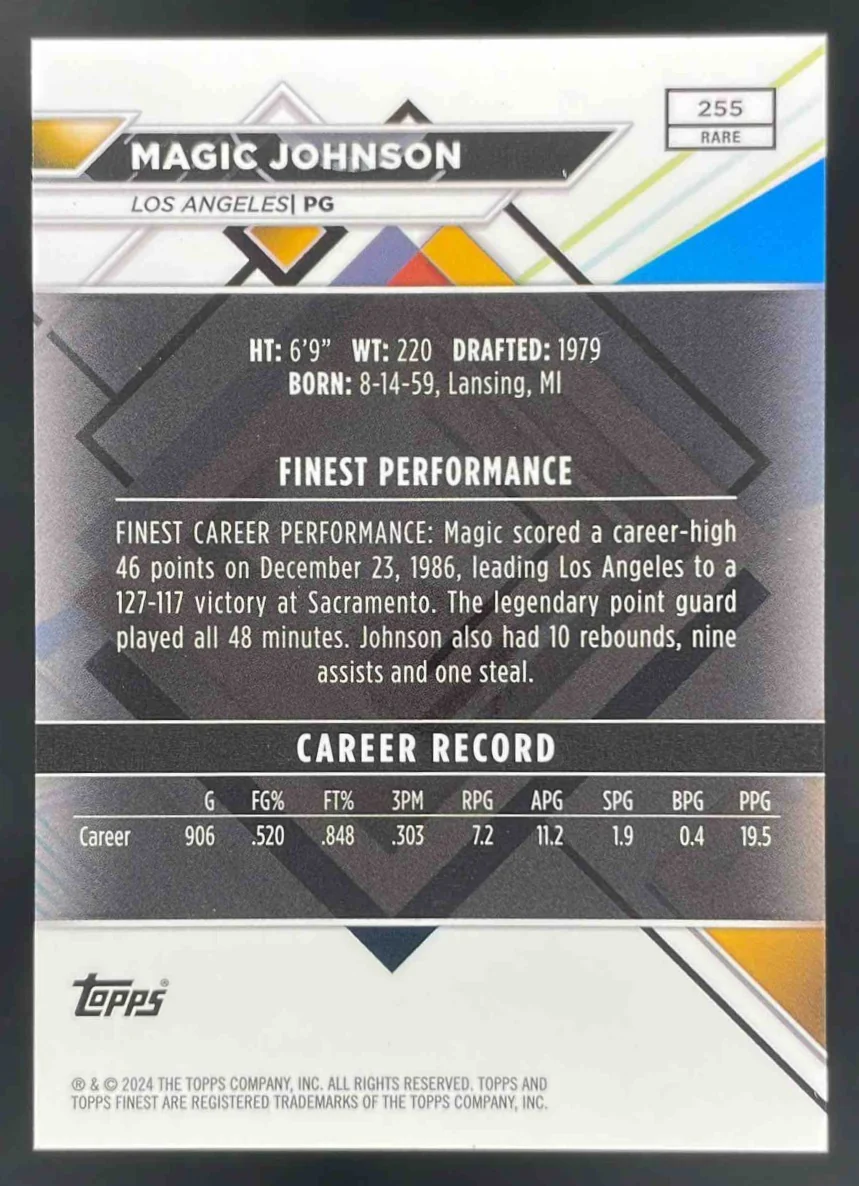 2023-24 Topps Finest Blue Checkerboard Refractors #255 Magic Johnson Rare /49 - Image 2
