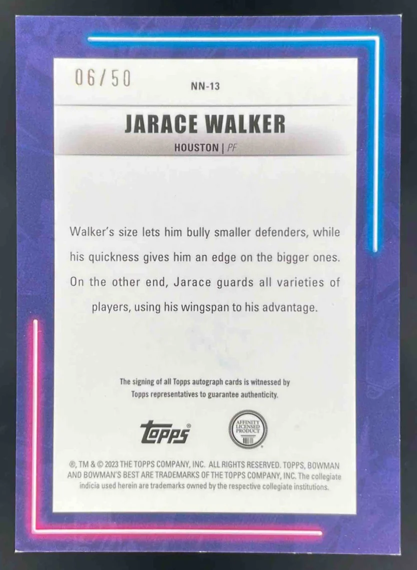 2022-23 Bowman University Best Neon Neophytes Lava #NN-13 Jarace Walker Auto /50 - Image 2