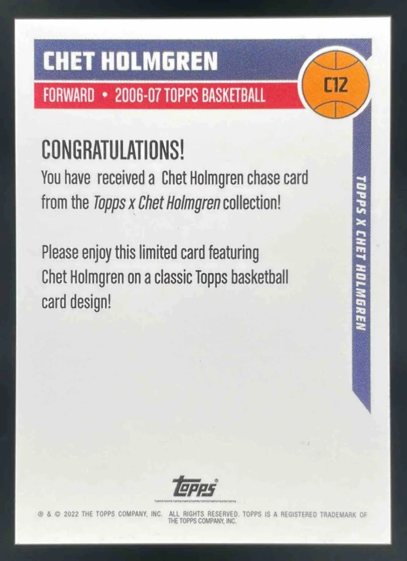 2022-23 Topps Chet Holmgren Art Collection Retro #C12 Chet Holmgren RC - Image 2