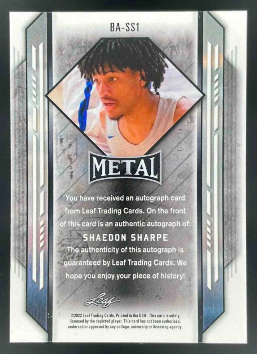 2021-22 Leaf Metal Silver Crystal #BA-SS1 Shaedon Sharpe Auto - Image 2