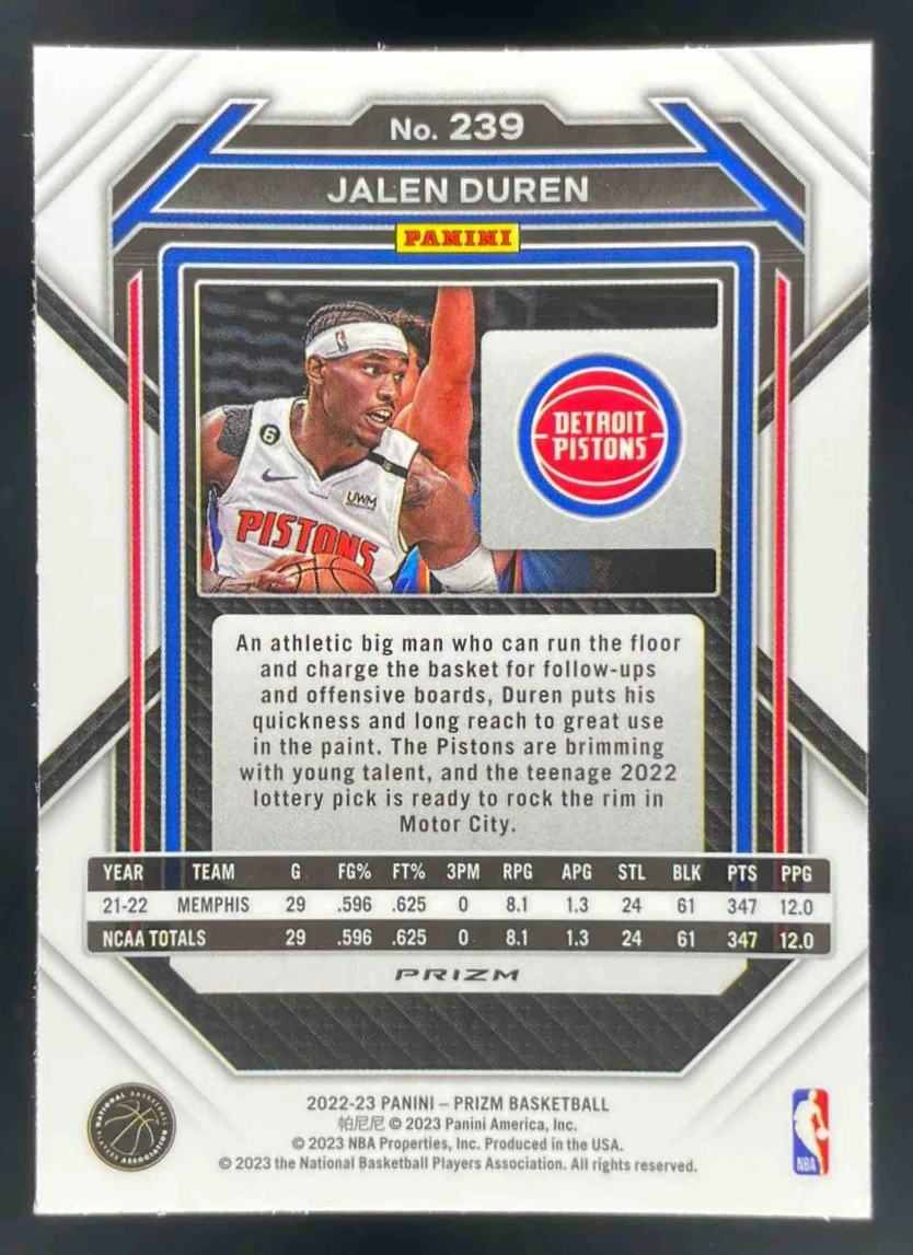 2022-23 Panini Prizm Prizms Ice #239 Jalen Duren RC - Image 2