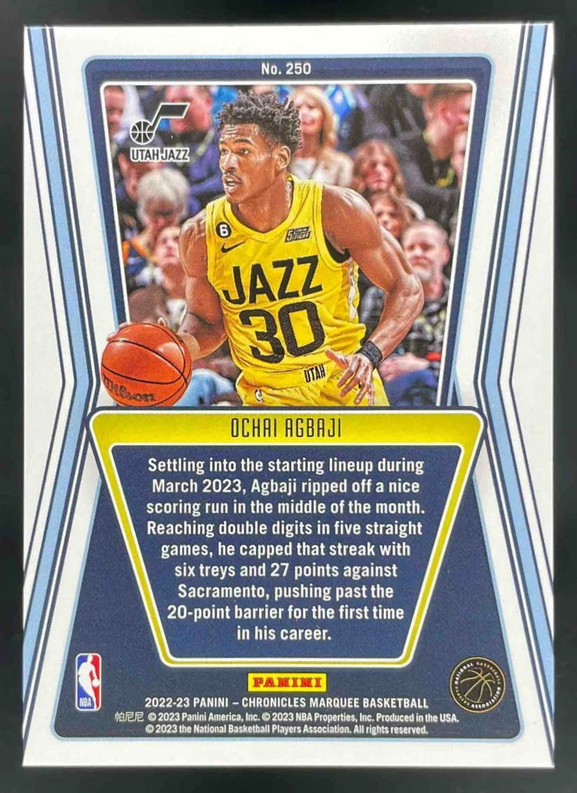 2022 Panini Chronicles Marquee Asia #250 Ochai Agbaji RC - Image 2