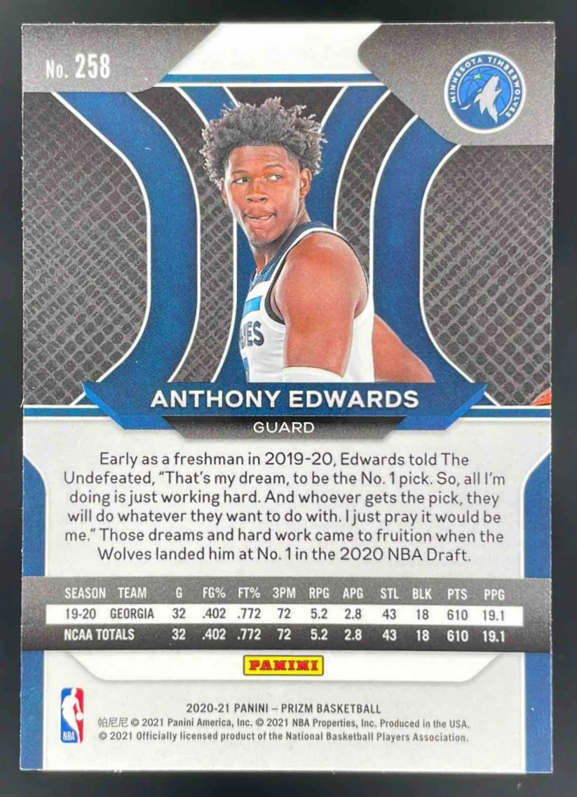 2020-21 Panini Prizm #258 Anthony Edwards RC - Image 2