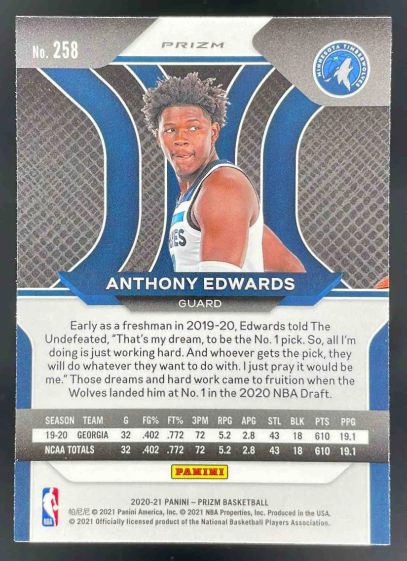 2020-21 Panini Prizm #258 Anthony Edwards RC - Image 2